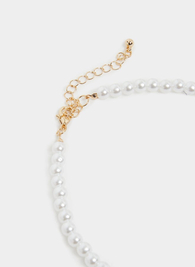 Styli Gold Bow Pearl Beaded Necklace - Image 3